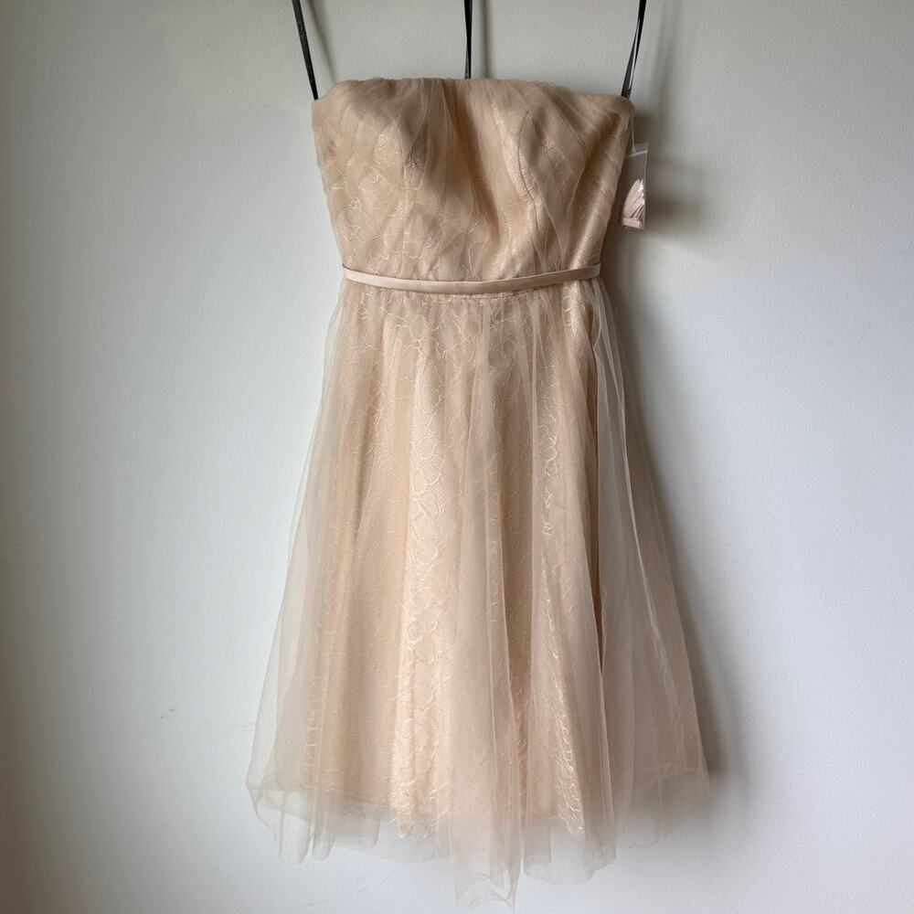 White by Vera Wang Champagne Strapless Tulle Lace Bridesmaid Dress Women 0 NWOT